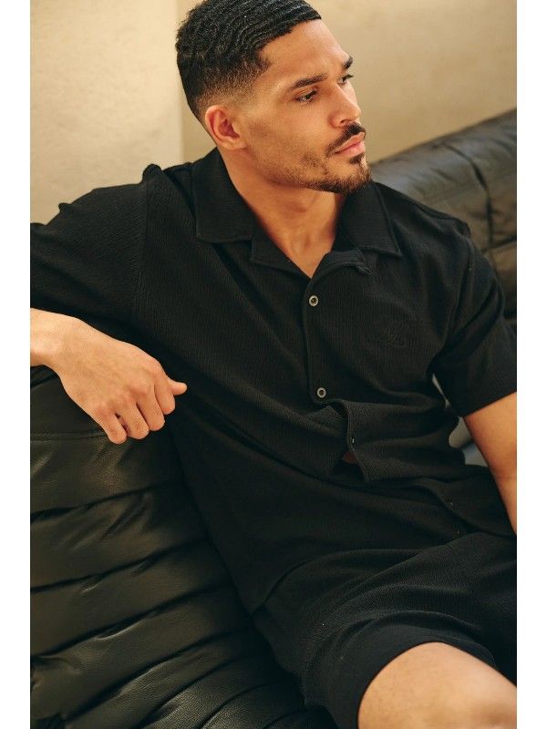 Malelions - Men Emblem Seersucker Shirt - Zwart