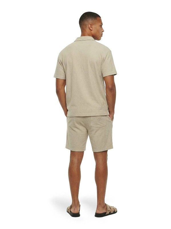 Malelions - Men Emblem Seersucker Shorts - Beige
