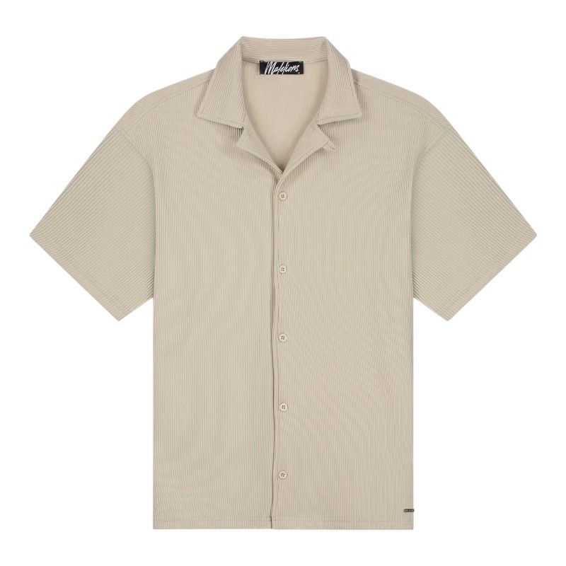 Malelions - Men Ribbed Camp Collar Shirt - Beige