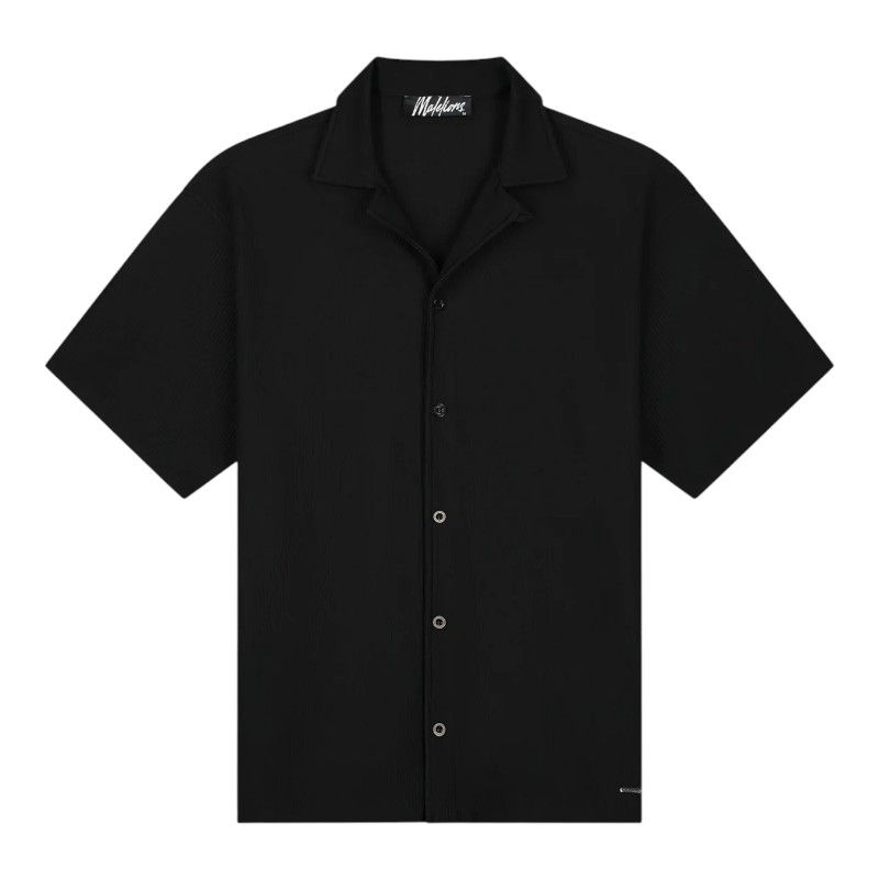 Malelions - Men Ribbed Camp Collar Shirt - Zwart