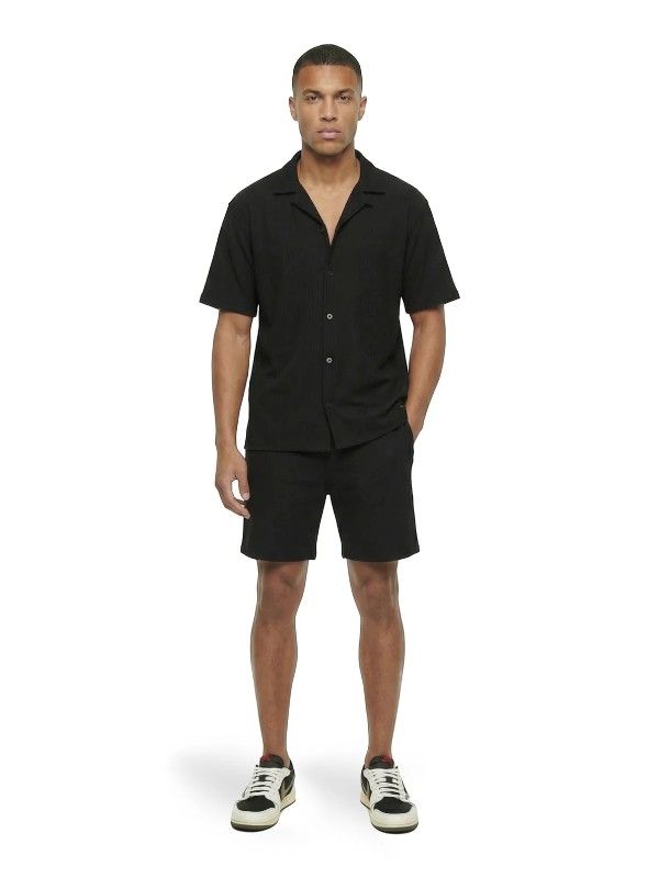 Malelions - Men Ribbed Camp Collar Shirt - Zwart