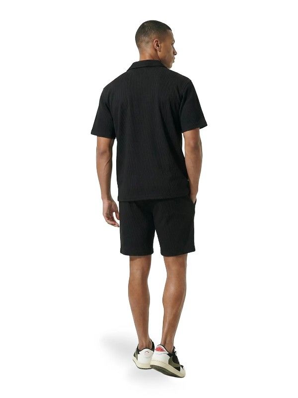 Malelions - Men Ribbed Camp Collar Shirt - Zwart