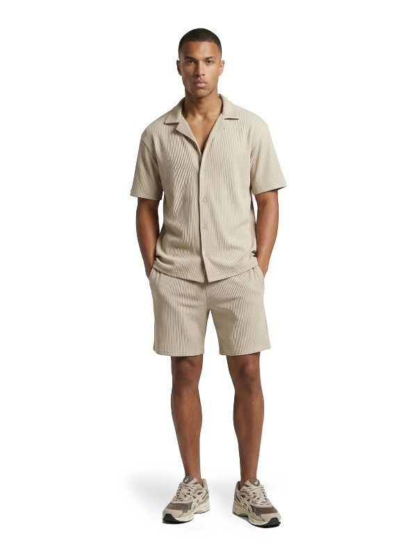 Malelions - Men Ribbed Shorts - Beige