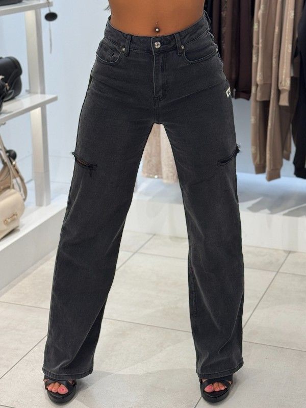 Unique The Label - June Wide Leg Jeans - Mid Grey