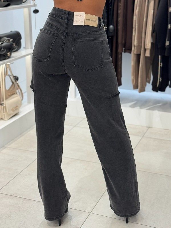 Unique The Label - June Wide Leg Jeans - Mid Grey