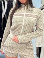 Guess Active - 4G Jacquard Full Zip Sweatshirt - Beige