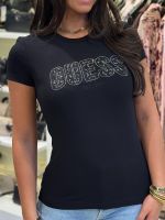 Guess - Cn Ss Logo Lace Tee - Zwart