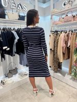Guess - Ls Vn Striped Andrea Midi Dress - Blauw