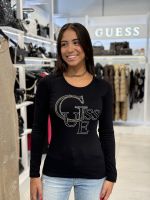 Guess - LS RN Guess Studded Logo Tee - Zwart