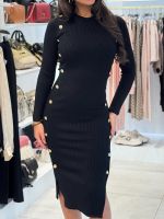 Guess - Ls Rib Logo Button Vonn Dress - Zwart