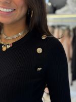 Guess - Ls Rib Logo Button Vonn Top - Zwart