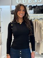 Guess - Ls Rib Logo Button Vonn Top - Zwart