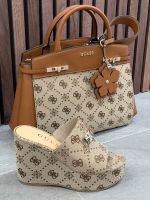 Guess - Melinda Logo Tri Comb Satchel - Beige