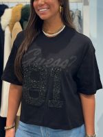Guess - Ss 81 Rhinestone Os Tee - Zwart