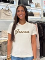 Guess - SS CN Beads Script Tee - Wit