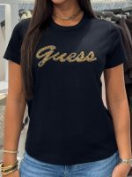 Guess - SS CN Beads Script Tee - Zwart