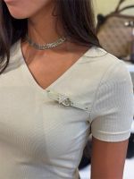 Guess - SS Karole Asymetric NK Crop Top - Groen