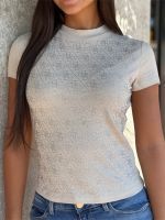 Guess - Ss Mock Neck All Over 4G Tee - Beige