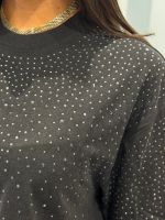 Guess - Ss Rhinestone Crop Os Tee - Zwart