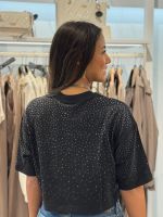 Guess - Ss Rhinestone Crop Os Tee - Zwart