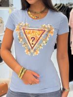 Guess - Ss Triangle Flowers Tee - Blauw