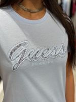 Guess - Ss Script Lace Logo Easy Tee - Blauw