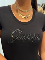 Guess - Cn Ss Embro Script Logo Tee - Zwart