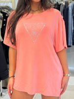 Guess - Triangle Strass Ss Maxi Tee - Roze