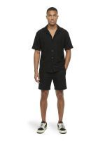 Malelions - Men Ribbed Camp Collar Shirt - Zwart
