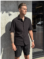 Malelions - Men Ribbed Camp Collar Shirt - Zwart