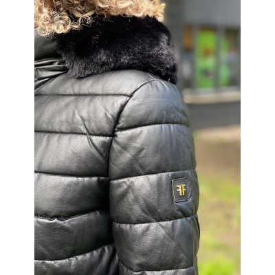 Fracomina - Hoddie Padded Coat With Fake Fur An - Zwart