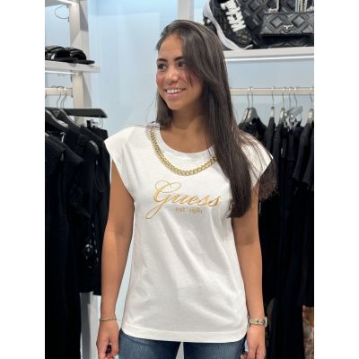 Guess - Ss Cn Crystal Logo Tee - Wit