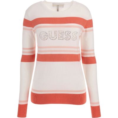 Guess - Macy Logo Rn Ls Sweater - Wit