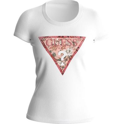 Guess - Ss Rn Satin Triangle Tee - Wit