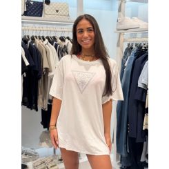 Guess - Triangle Strass Ss Maxi Tee - Wit