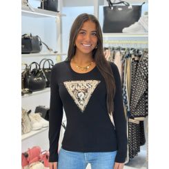 Guess - Ls Cn Leo Triangle Tee - Zwart