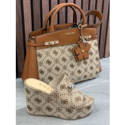 Guess - Melinda Logo Tri Comb Satchel - Beige