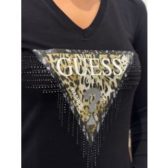 Guess - Ls Vn Triangle Tiger Tee - Zwart