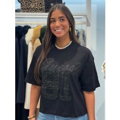 Guess - Ss 81 Rhinestone Os Tee - Zwart