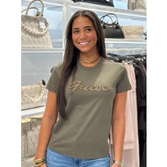 Guess - SS CN Beads Script Tee - Groen