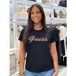 Guess - SS CN Beads Script Tee - Zwart