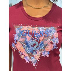 Guess - Ss Cn Peony Triangle Tee - Rood