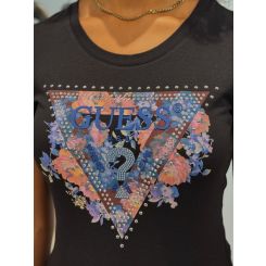 Guess - Ss Cn Peony Triangle Tee - Zwart