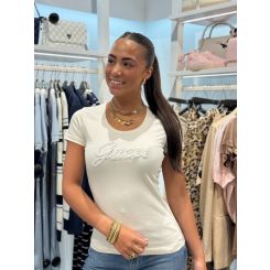 Guess - Cn Ss Embro Script Logo Tee - Beige