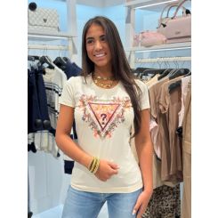 Guess - Ss Triangle Flowers Tee - Beige