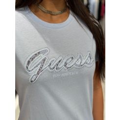 Guess - Ss Script Lace Logo Easy Tee - Blauw