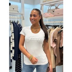 Guess - Cn Ss Embro Script Logo Tee - Wit