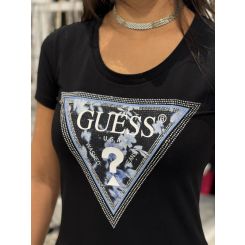 Guess - Ss Cn Triangle Flower Tee - Zwart