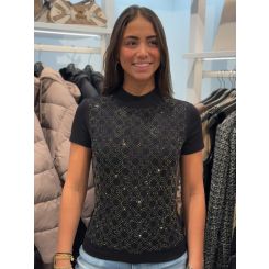 Guess - Ss Mock Neck All Over Logo Tee - Zwart
