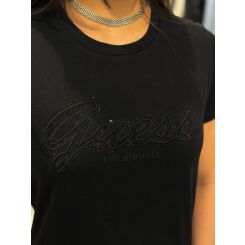 Guess - Ss Script Lace Logo Easy Tee - Zwart